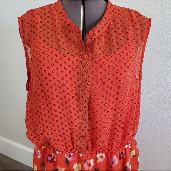 NEW Mossimo Women’s Fit & Flare Dress XXL Orange Floral Pull-On Sleeveless - Picture 2 of 7